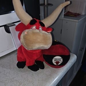 Chicago Bulls Red Plush Toy with Basketball Vintage 1970s